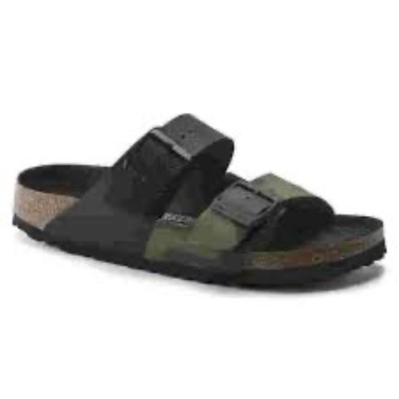 Birkenstock Arizona Black/Split Camo Leather Two Strap Unisex Sandals Sz 40 - Picture 1 of 7
